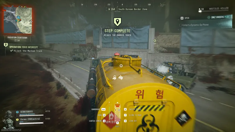 MW4 DMZ Toxic Intercept yellow fuel tanker hijacked in the South Korean Border Zone with the Step Complete banner