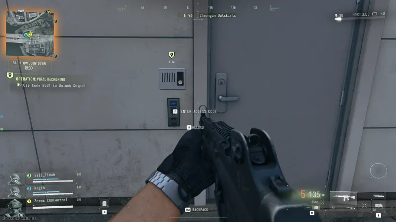 MW4 DMZ Viral Reckoning keypad door at Cheongun Outskirts with the objective to use code 8531 in our first run