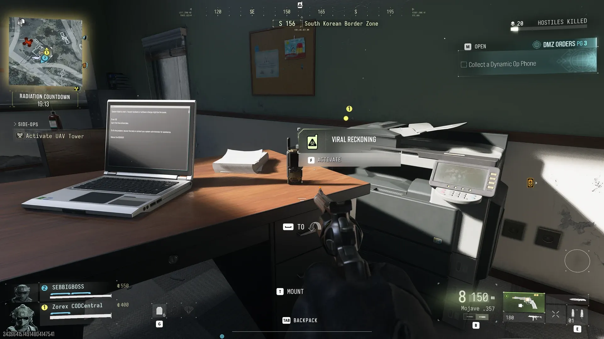 MW4 DMZ Viral Reckoning Dynamic Op phone on an office desk with the Activate prompt in the South Korean Border Zone