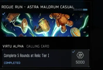 Virtu Alpha Calling Card reward for 5 rounds at Relic Tier I on Astra Malorum Casual