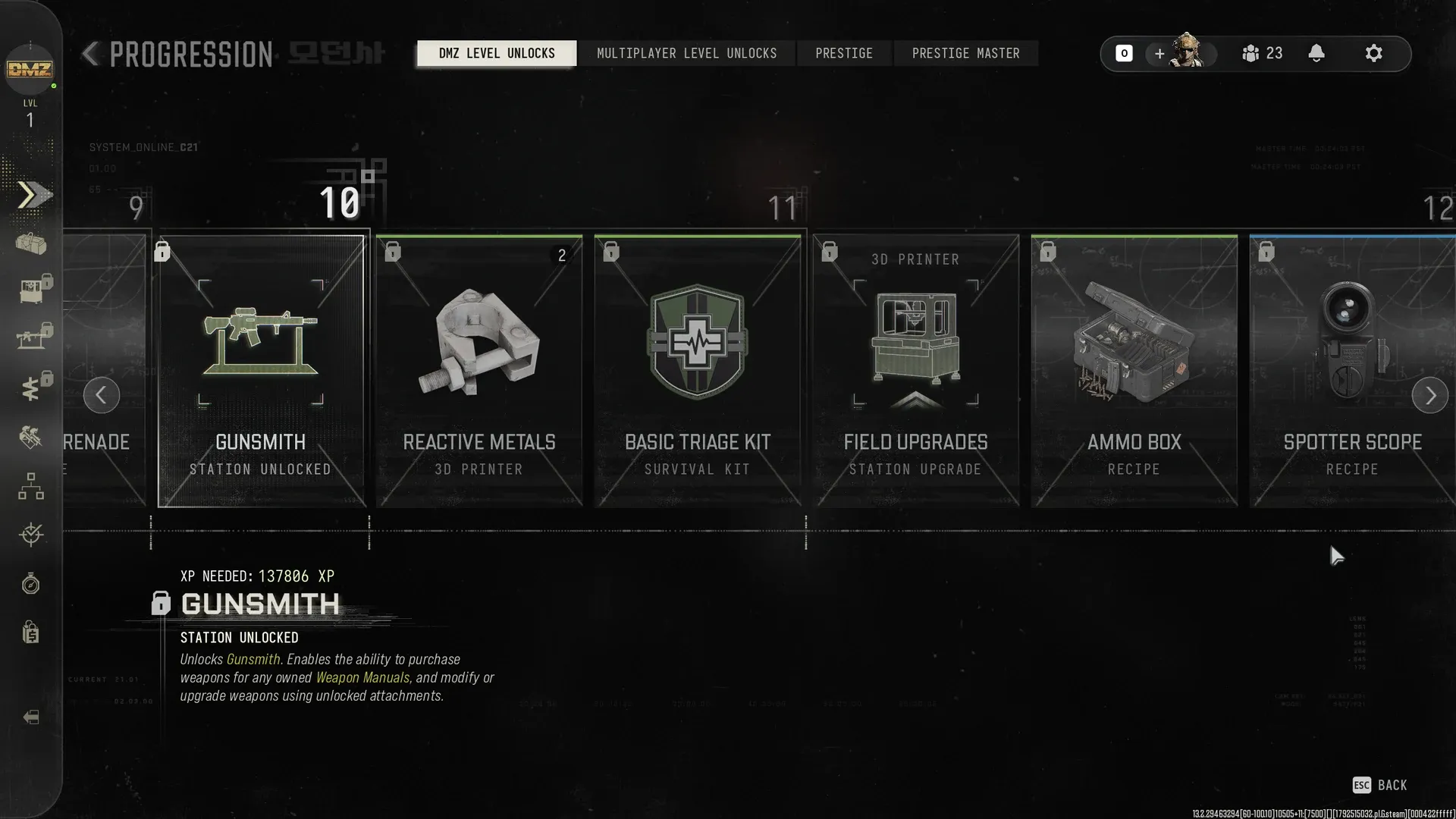 MW4 DMZ level 10 unlock card for the Gunsmith station