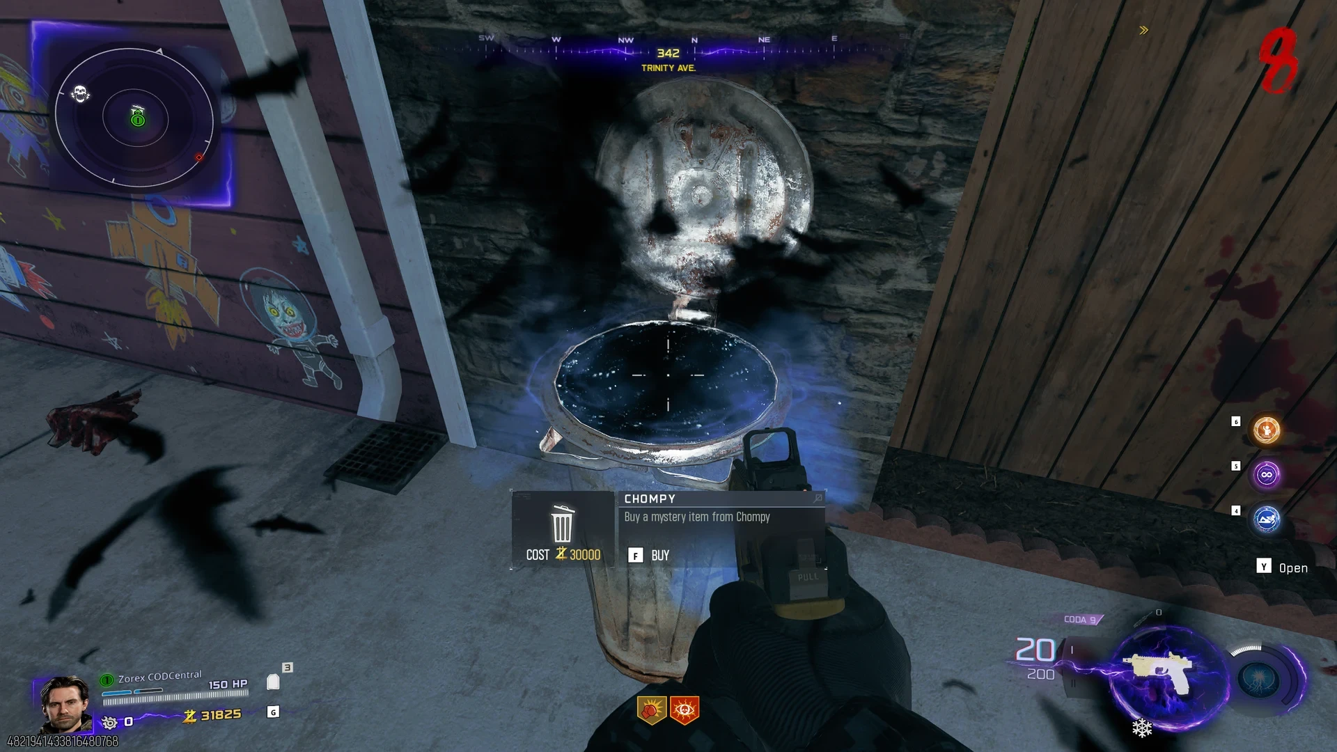 Chompy the mystery trash can on Paradox Junction in BO7 Rogue Run, costing 30,000 Essence