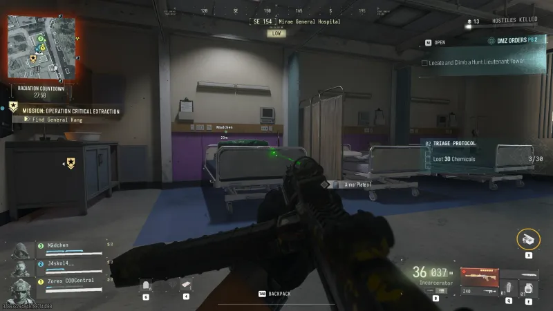 Hospital ward with beds and curtains while searching for General Kang in Operation Critical Extraction