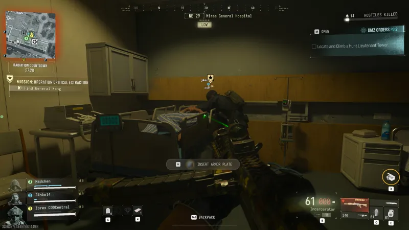 General Kang lying in a hospital bed with a squadmate standing next to him in Operation Critical Extraction