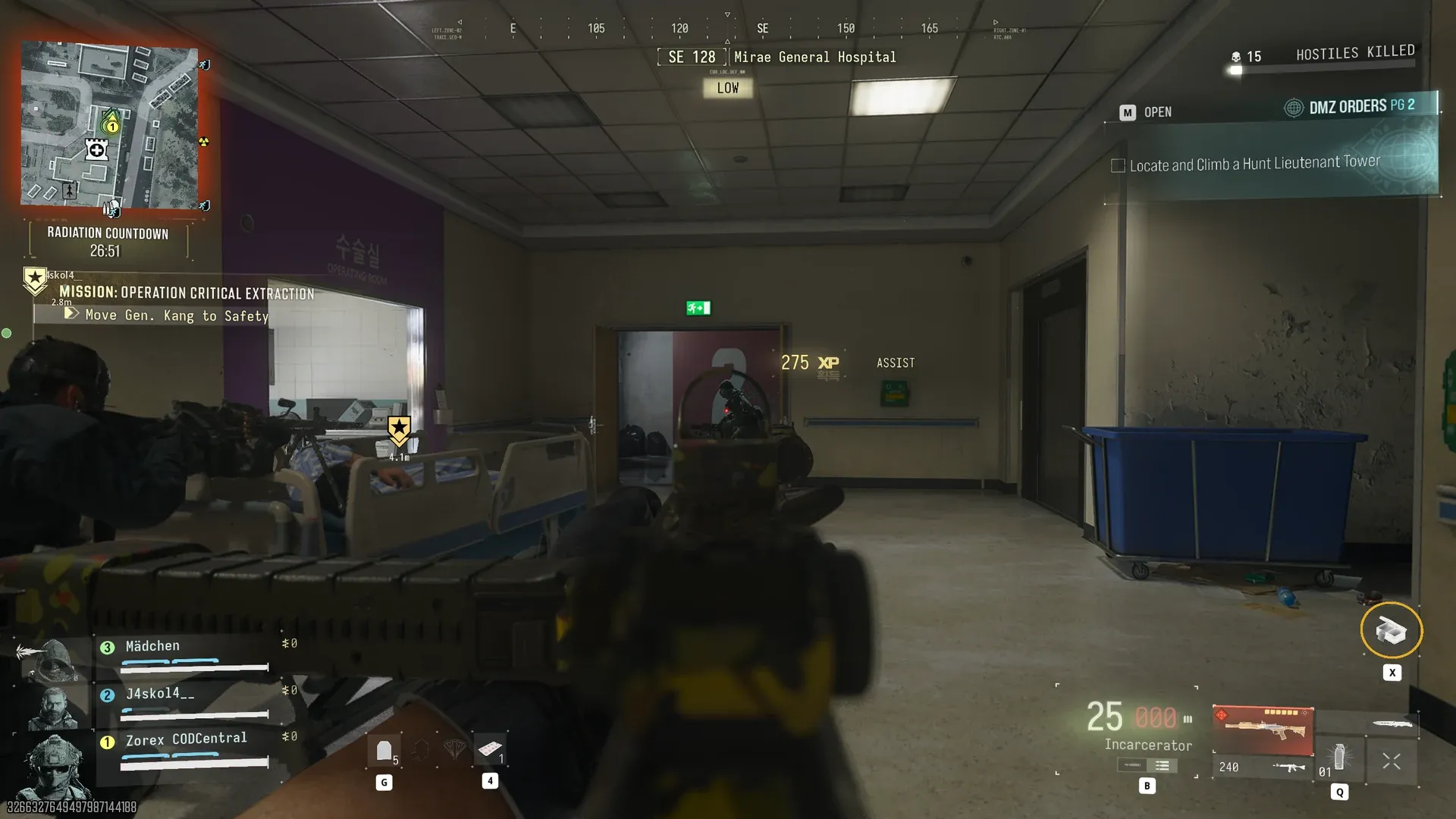 Escorting General Kang's bed past the Operating Room while fighting an enemy in Operation Critical Extraction