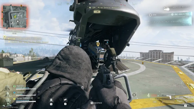 General Kang's bed being pushed up the exfil chopper ramp on the Mirae General Hospital roof