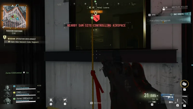 MW4 DMZ Nearby SAM Site Controlling Airspace warning at Hotel Lucera during Operation Grid Assault