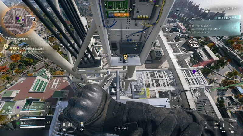 MW4 DMZ view from the top of the radio tower over The Grid with the Upload the Code prompt