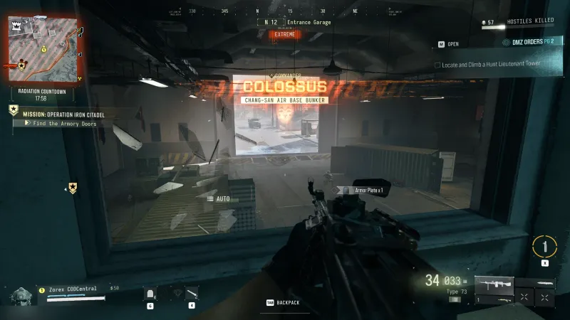 MW4 DMZ Commander Colossus banner in the Chang-san Air Base Bunker garage during Operation Iron Citadel