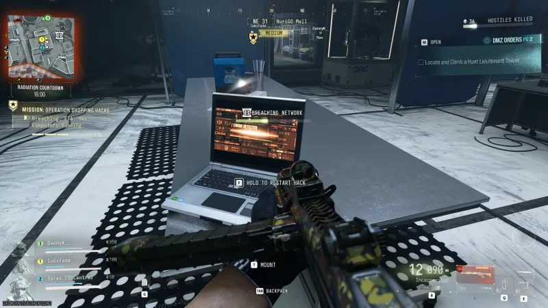 Lab laptop showing ERROR DETECTED during the network breach in Operation Shopping Hacks with 3 of 5 computers running