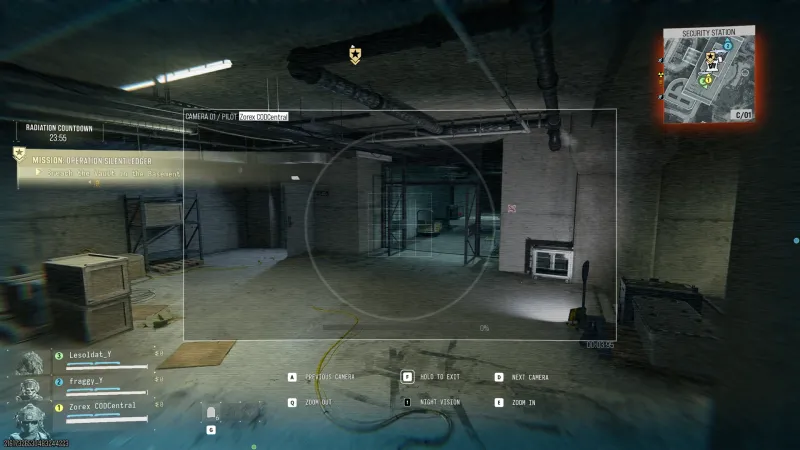 Operation Silent Ledger parking camera feed aimed at the caged vault fence in the casino basement