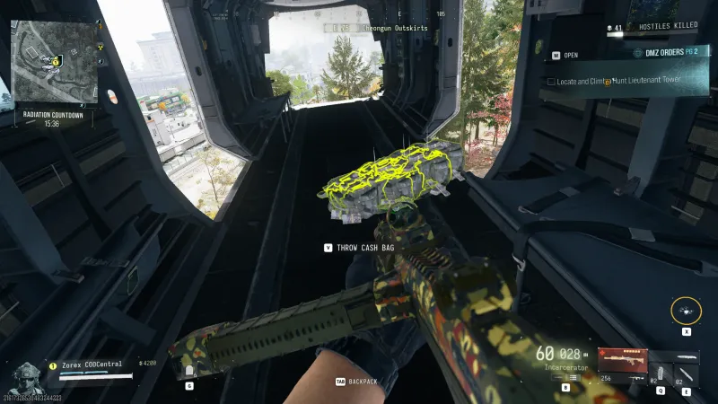 Throwing a cash bag into the exfil chopper over Cheongun Outskirts after Operation Silent Ledger