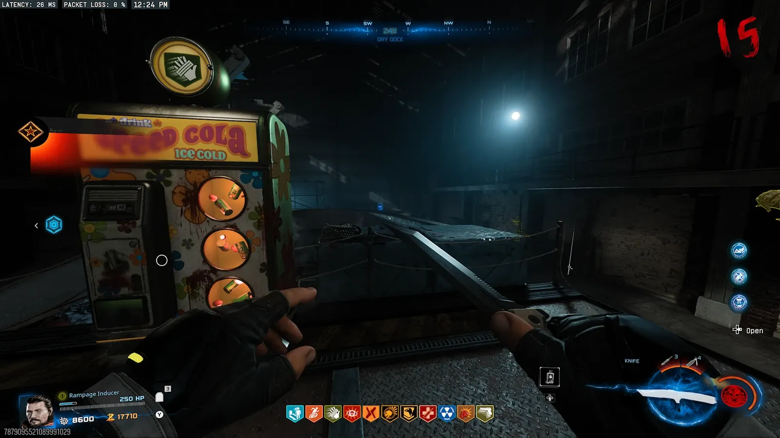 Mr Peeks near the Speed Cola machine at Dry Dock on Totenreich