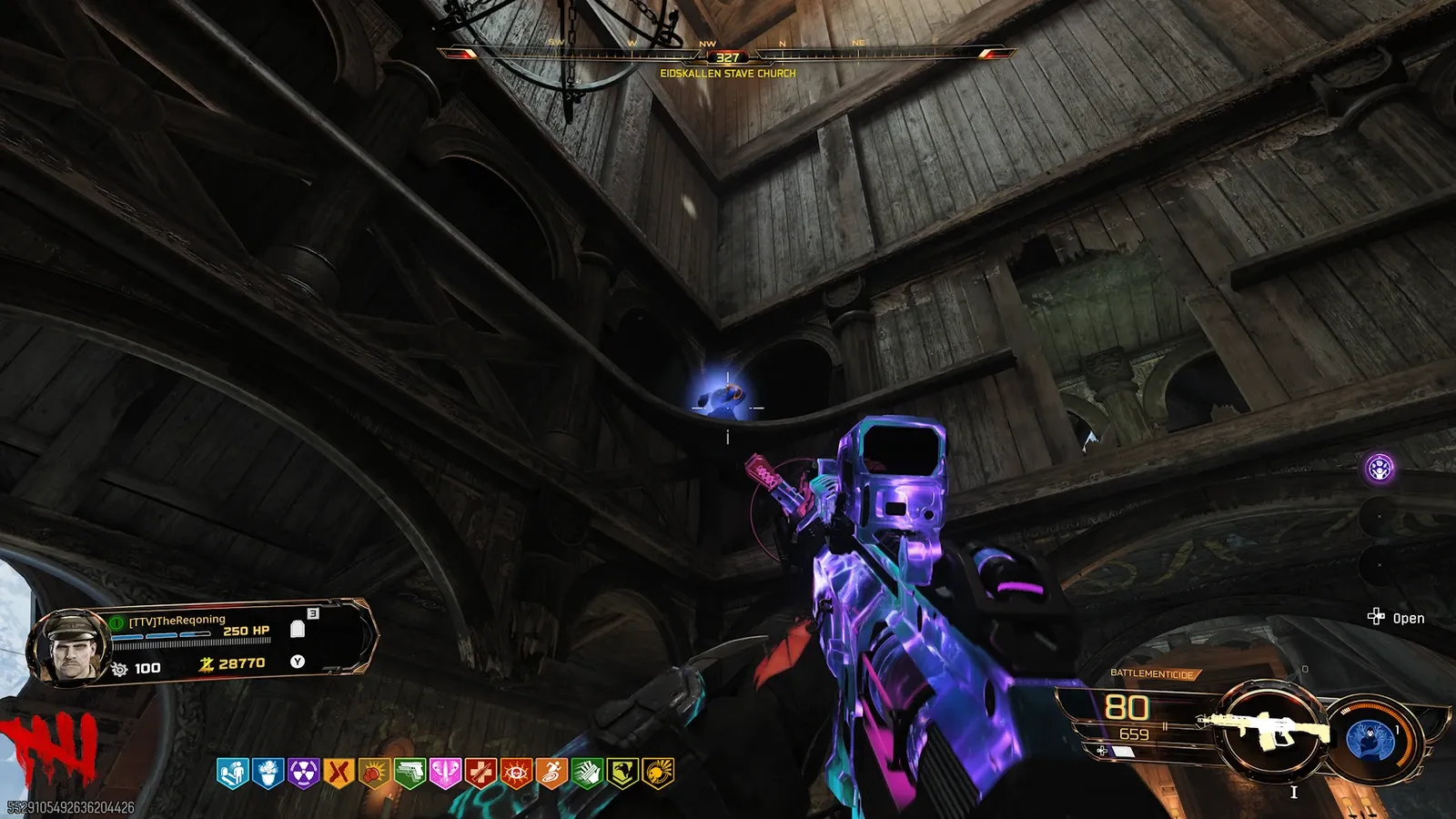 Mr Peeks high in the Eidskallen Stave Church on Totenreich