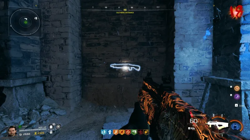The wall buy glowing white during a rainy spider round on Rex Infernus