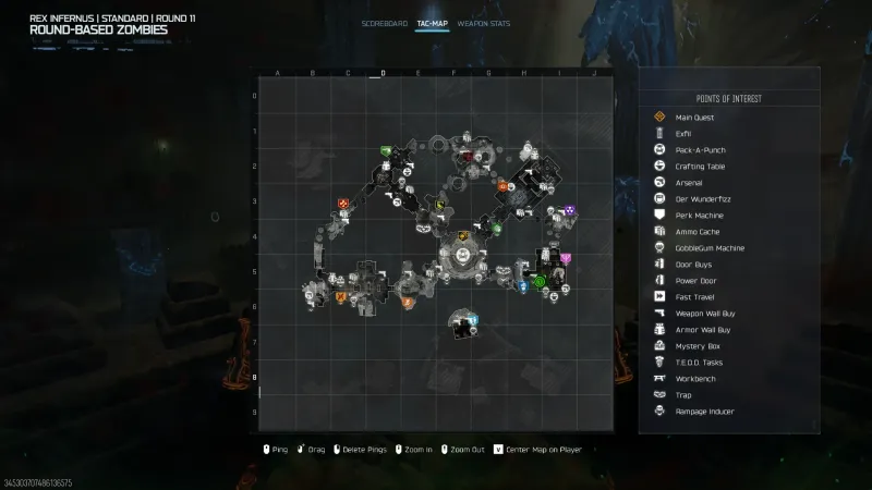 The full Rex Infernus tac-map showing the layout, door buys, power doors and points of interest legend on the right