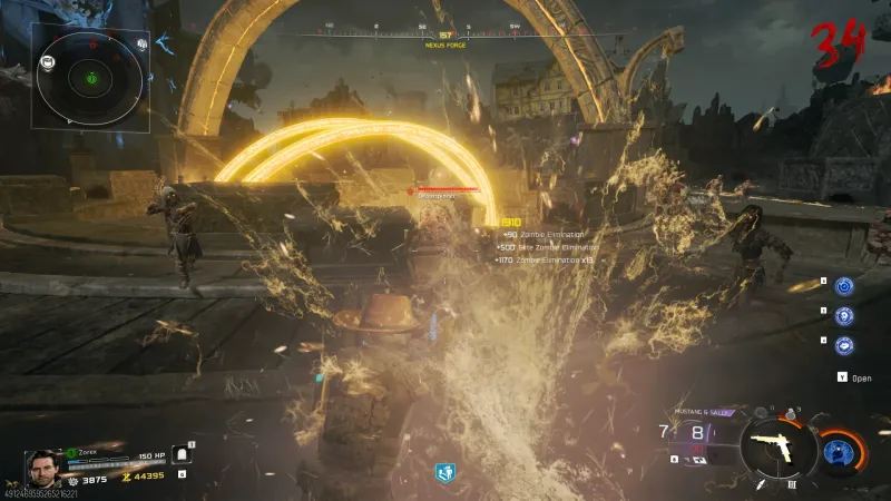 A Deathspinner beside the Warden's Hat in the Pack-a-Punch well area of the Nexus Forge on Rex Infernus