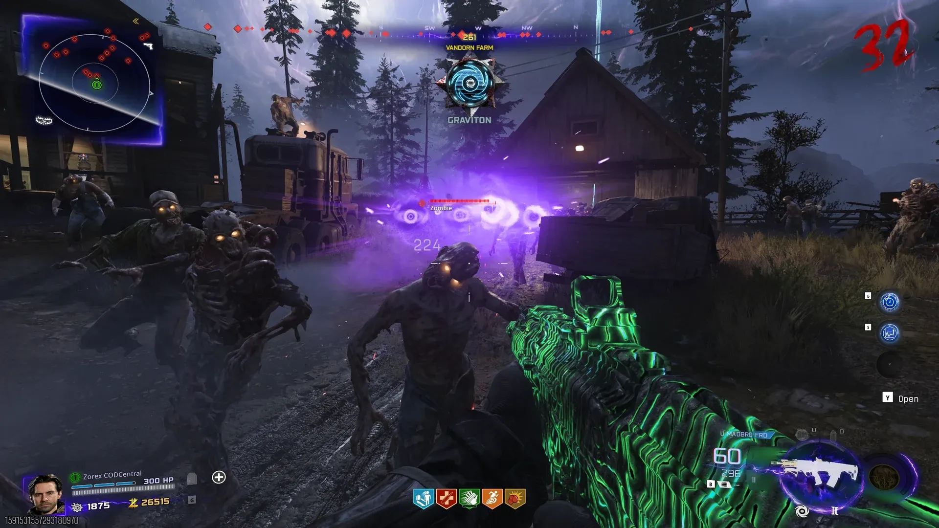 Shadow Rift activation with no Major or Minor augments equipped in BO7 Zombies, showing the base kill count