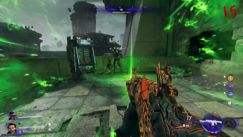Enduring Radiance augment for Healing Aura in Black Ops 7 Zombies showing beams following a player