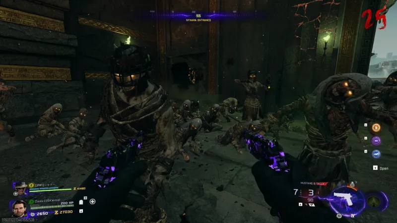 Stoic Presence knockback effect from Healing Aura activation in Black Ops 7 Zombies showing enemies knocked down