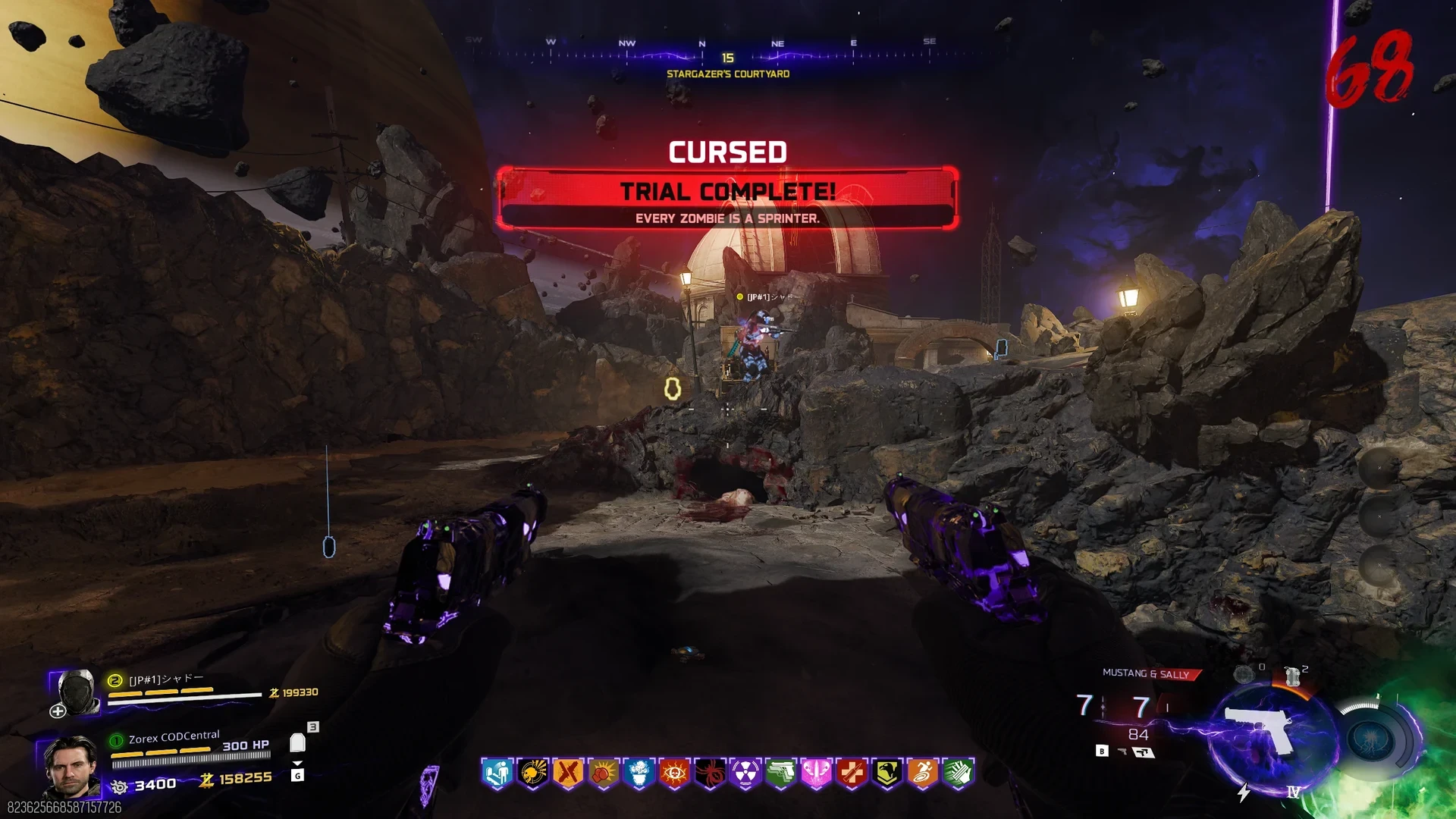 CURSED Trial Complete banner for the Civil Protector Head relic in Stargazer's Courtyard on round 68