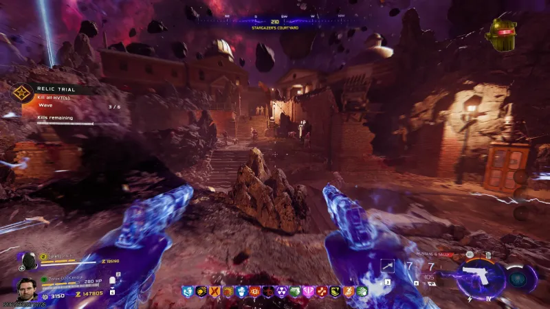 Civil Protector Head relic trial wave 3 of 6 with the Kill all HVTs objective in Stargazer's Courtyard, BO7 Zombies