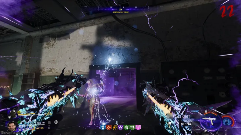 Tesla Storm electricity arcing through the lightning rod zombie under the Observatory Dome bulb for the BO7 Gong relic